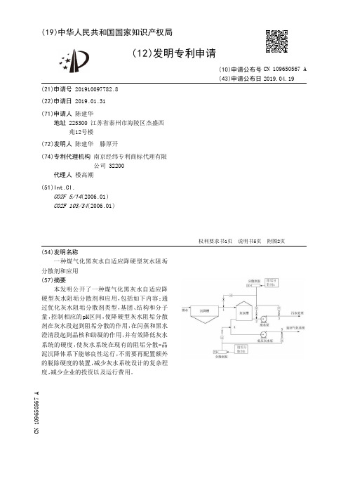 一种煤气化黑灰水自适应降硬型灰水阻垢分散剂和应用[发明专利]