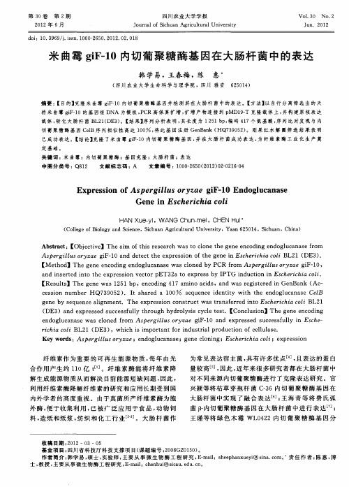 米曲霉giF-10内切葡聚糖酶基因在大肠杆菌中的表达