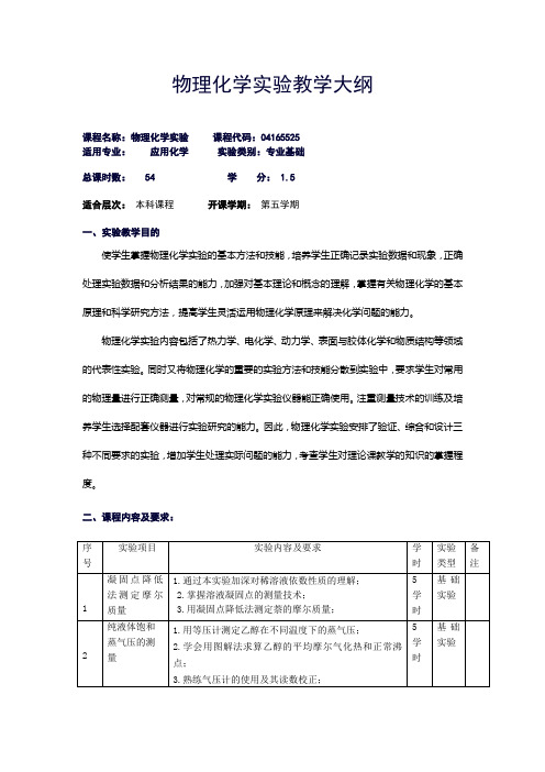 物理化学试验教学大纲