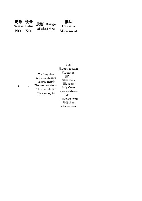 拉片分镜头表(Shot list)