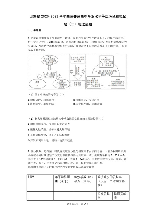 山东省2020-2021学年高三普通高中学业水平等级考试模拟试题(二)地理试题(有答案)