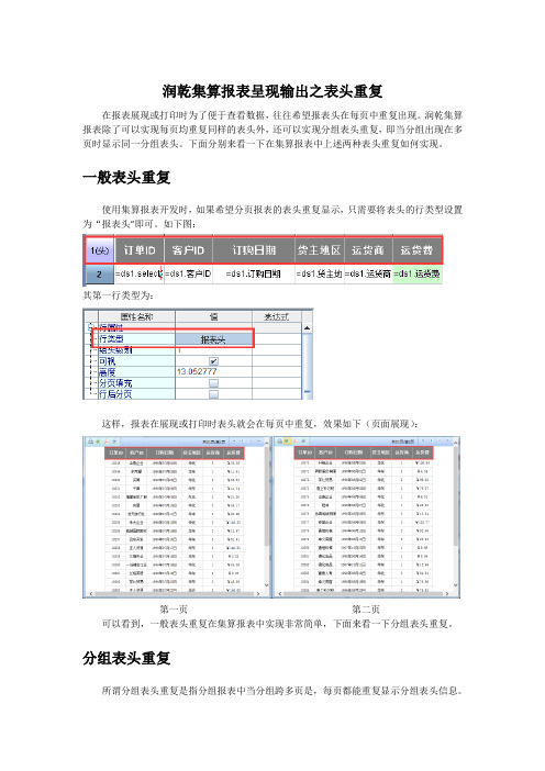 润乾集算报表呈现输出之表头重复