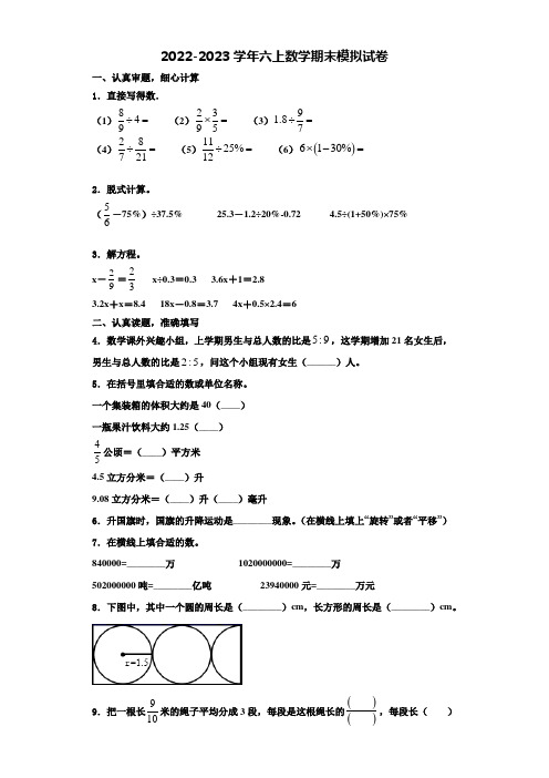 湖南省长沙市宁乡县2022年数学六年级第一学期期末统考模拟试题含解析