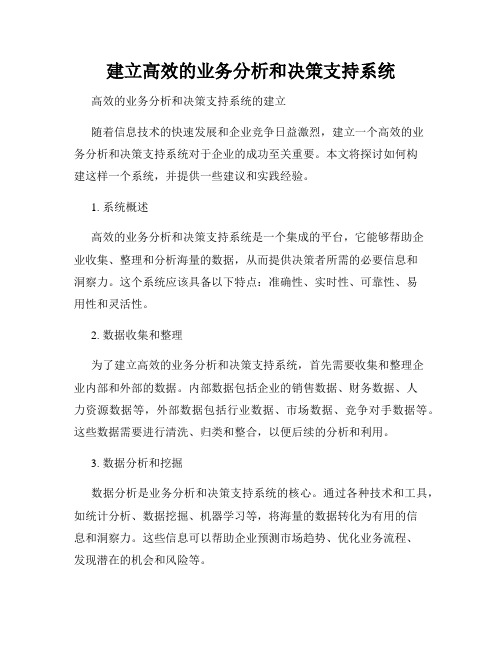 建立高效的业务分析和决策支持系统