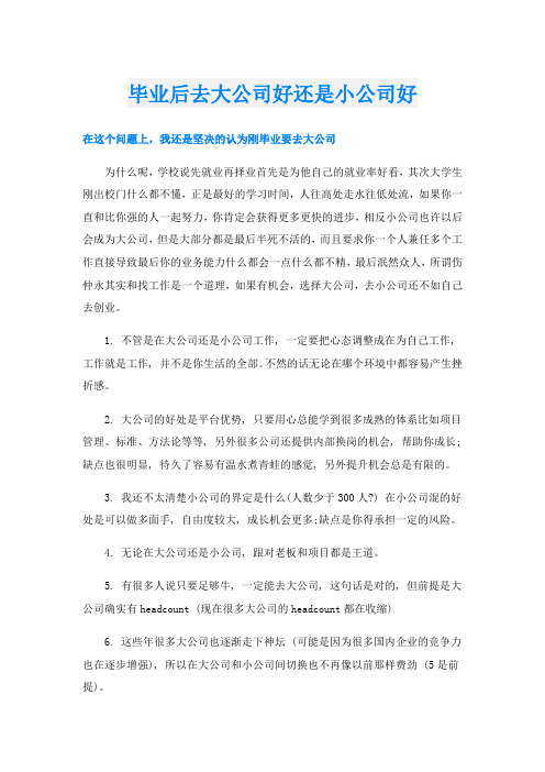 毕业后去大公司好还是小公司好