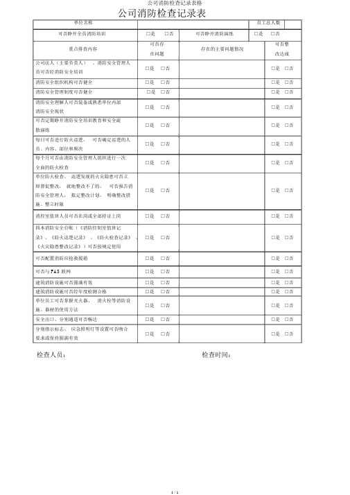 企业消防检查记录表格