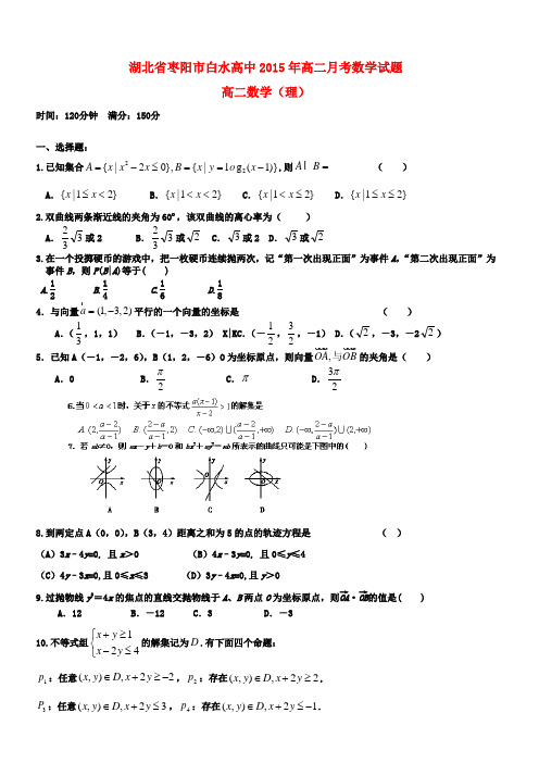 湖北省枣阳市白水高级中学高二数学3月月考试题 理(无答案)