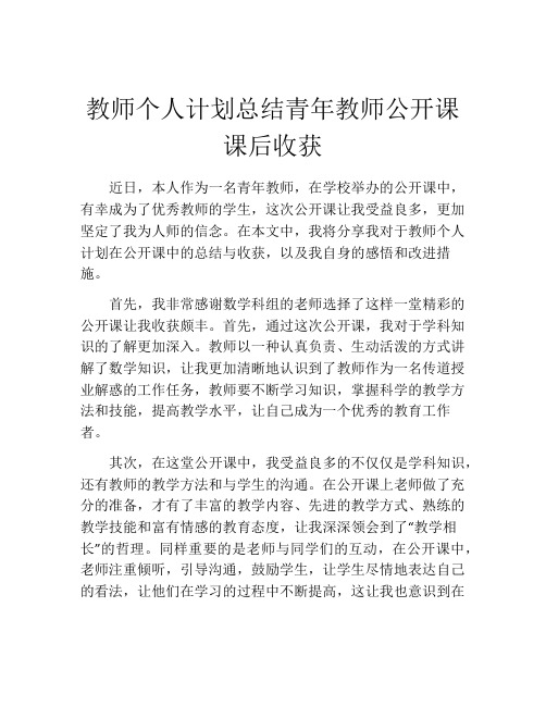 教师个人计划总结青年教师公开课课后收获