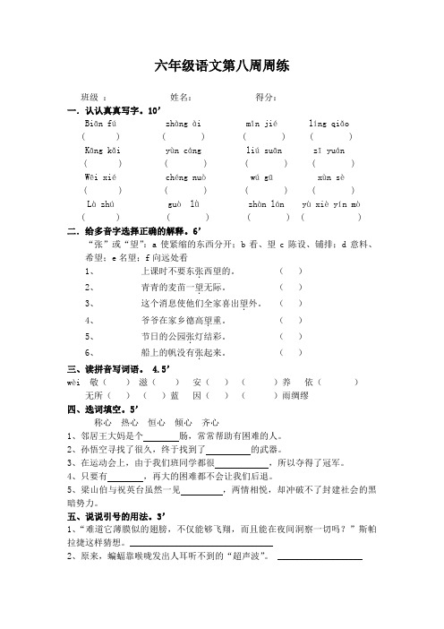 苏教版小学语文六年级下册第8周周末练习试题 (2)