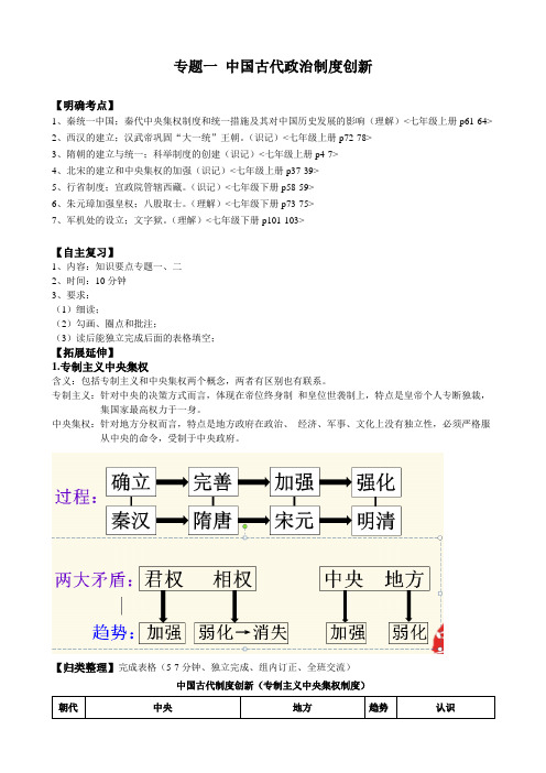 专题一 中国古代政治制度创新