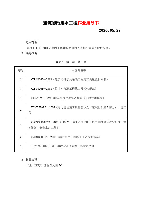 变电土建：建筑物给排水工程作业指导书