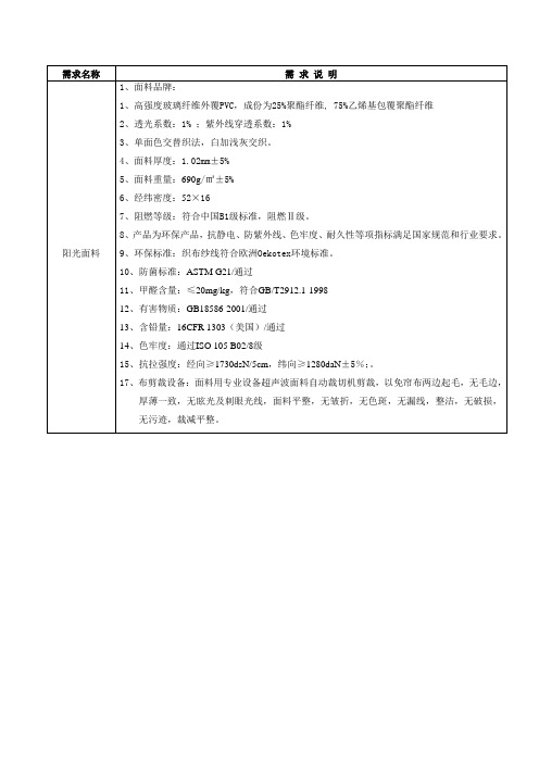 阳光面料技术参数