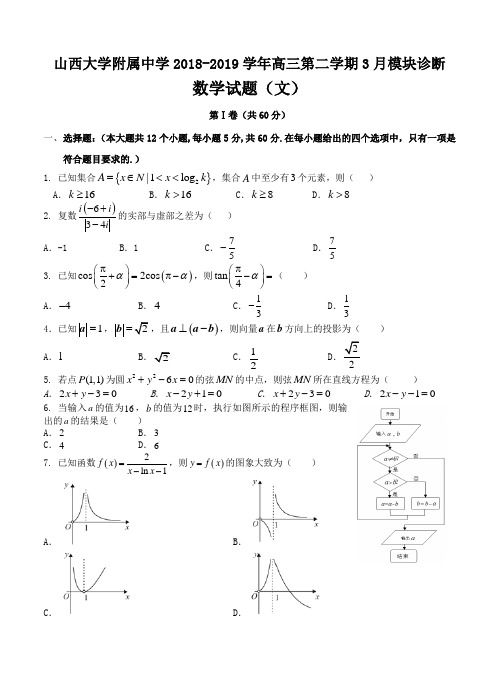 山西大学附中2019届高三下学期3月模块诊断文科数学试卷(含答案)