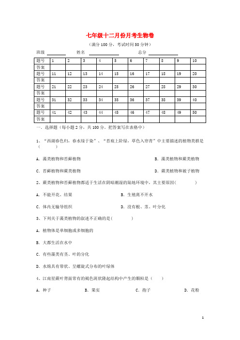 广东省东莞市中堂星晨学校2015-2016学年七年级生物(1(精)