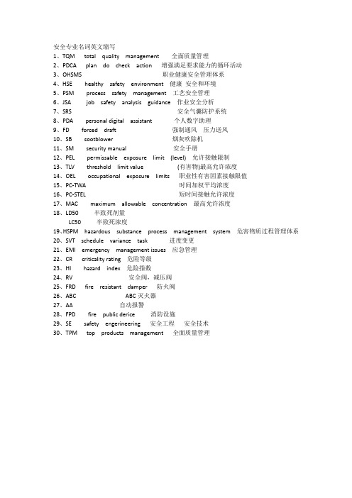 安全专业名词英文缩写