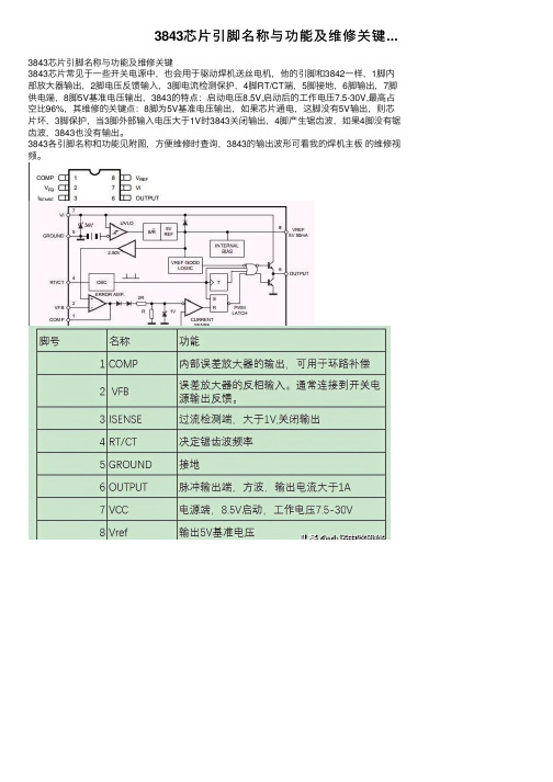 3843芯片引脚名称与功能及维修关键...