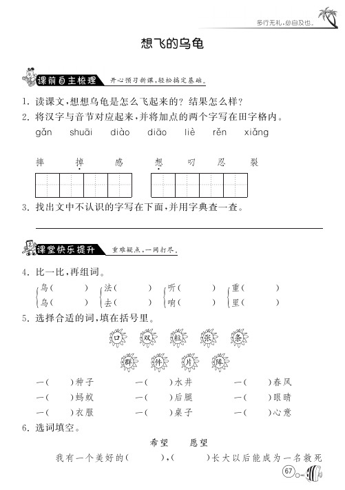 北师大版语文一年级下课课练·11 想飞的乌龟(含答案)