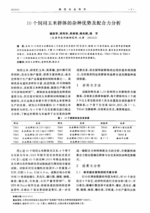 10个饲用玉米群体的杂种优势及配合力分析