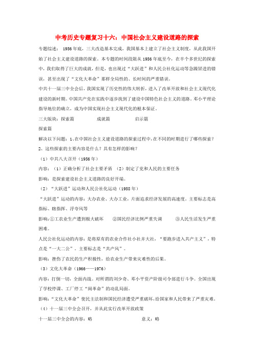 山东省泰安市中考历史复习专题十六 中国社会主义建设道路的探索 人教新课标版