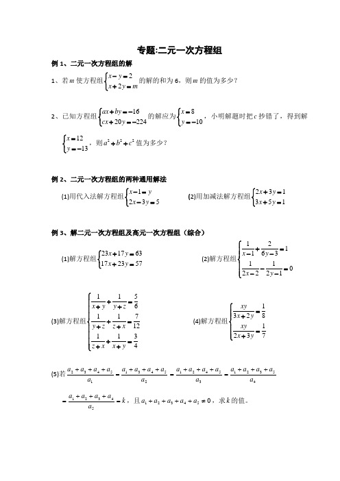 (完整版)二元一次方程组培优竞赛专题讲解