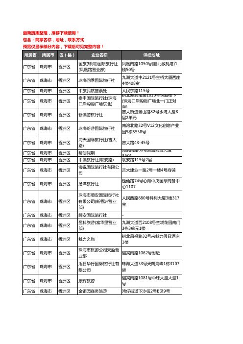 新版广东省珠海市香洲区旅行社企业公司商家户名录单联系方式地址大全318家