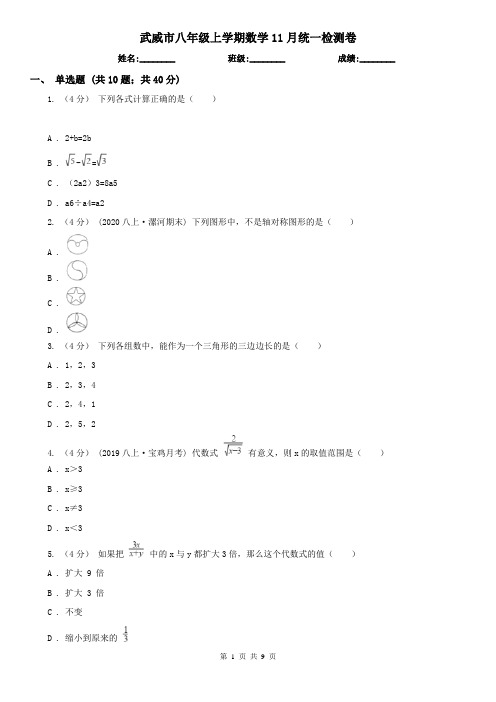 武威市八年级上学期数学11月统一检测卷