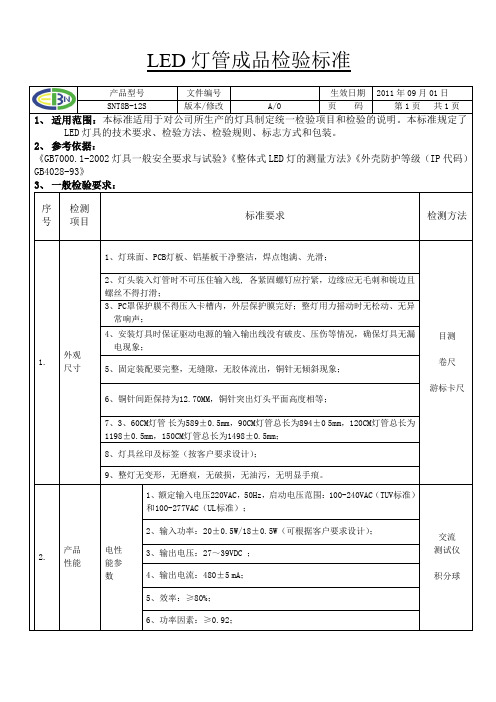 LED灯管检验标准