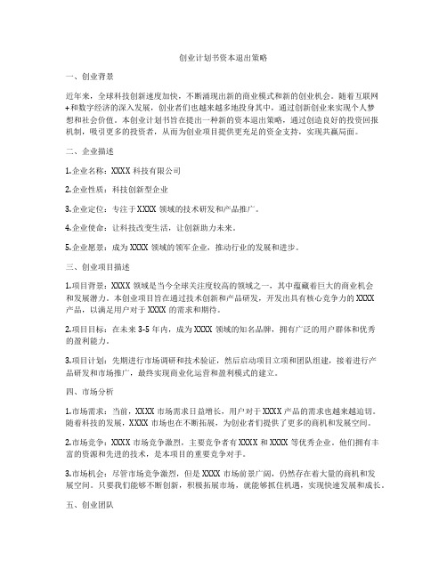 创业计划书资本退出策略