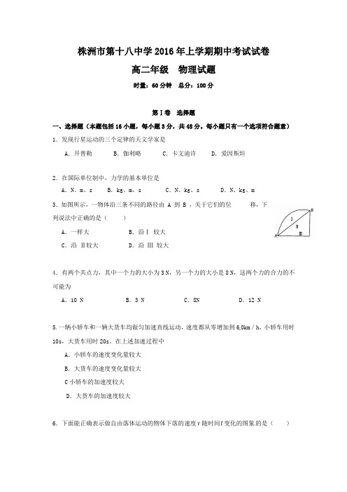 物理---湖南省株洲市第十八中学2015-2016学年高二下学期期中考试试题