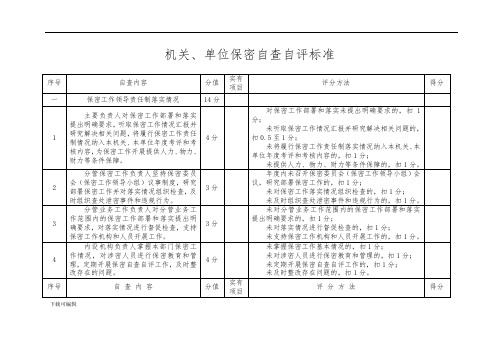 保密自查自评标准表