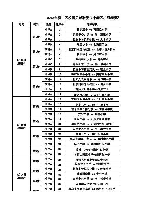 良乡中学赛区小组赛赛程表(高中A、小甲)