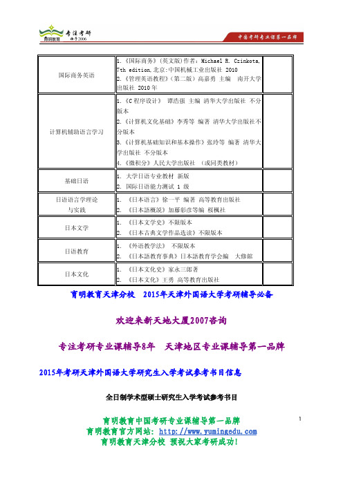 2015年考研天津外国语大学研究生入学考试参考书目信息