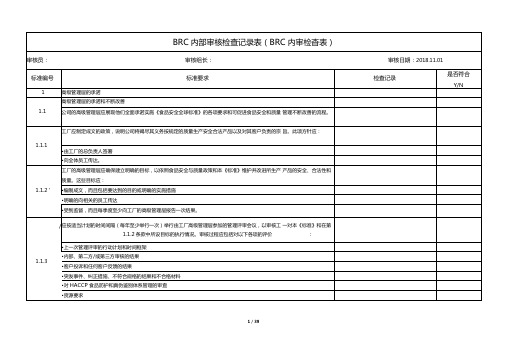 BRC内部审核检查记录表BRC内审检查表