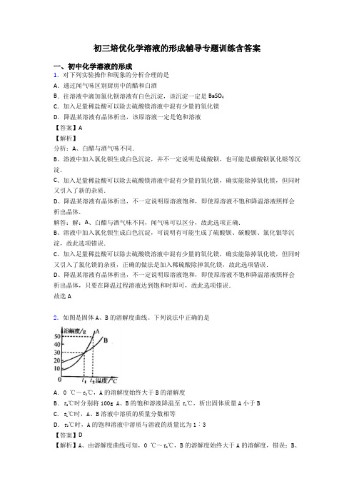 初三培优化学溶液的形成辅导专题训练含答案