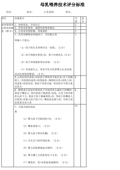 母乳喂养技术评分标准