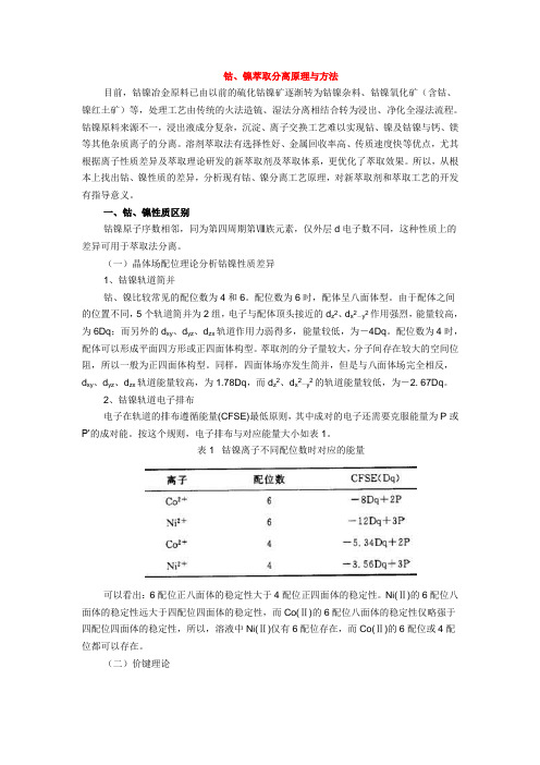 钴、镍萃取分离原理与方法