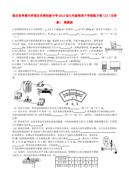 湖北省孝感市孝南区肖港初级中学2013届九年级物理下学期练习卷(2) 湘教版