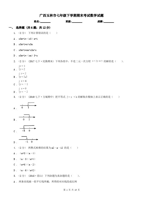 广西玉林市七年级下学期期末考试数学试题 