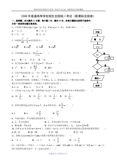 2008年高考新课标全国卷-文科数学(含答案)