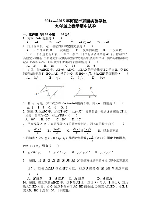 2014--2015年河源东园九年级期中试题