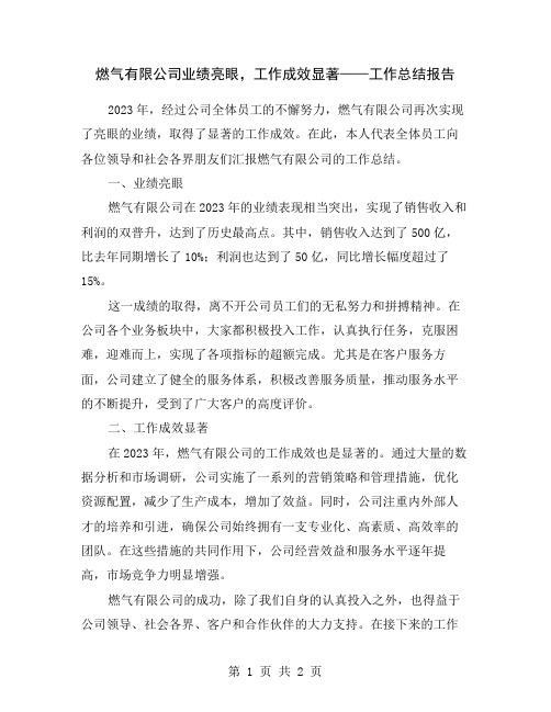 燃气有限公司业绩亮眼,工作成效显著——工作总结报告