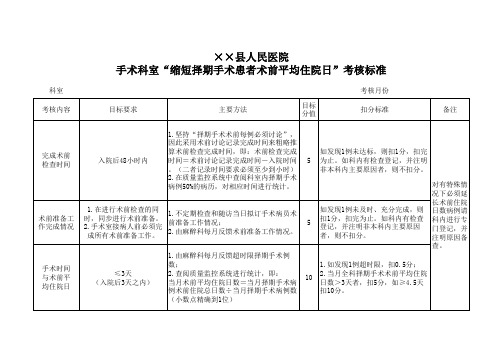 缩短择期手术患者术前平均住院日考核标准