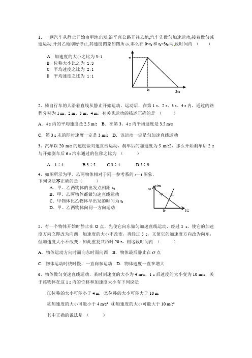 最新高一物理必修一运动学练习题