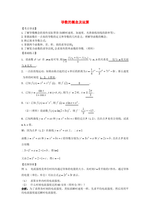 【高考冲刺押题】2013高考数学三轮基础技能闯关夺分必备导数的概念及运算(含解析)