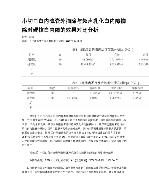 小切口白内障囊外摘除与超声乳化白内障摘除对硬核白内障的效果对比分析