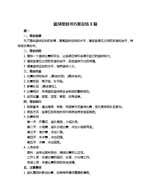 篮球策划书方案总结3篇