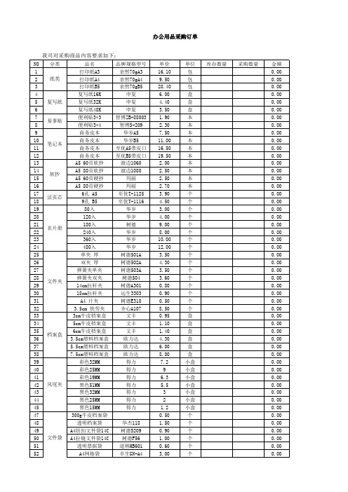 办公用品采购订单表