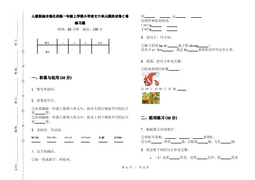 人教版综合强化训练一年级上学期小学语文六单元模拟试卷C卷练习题