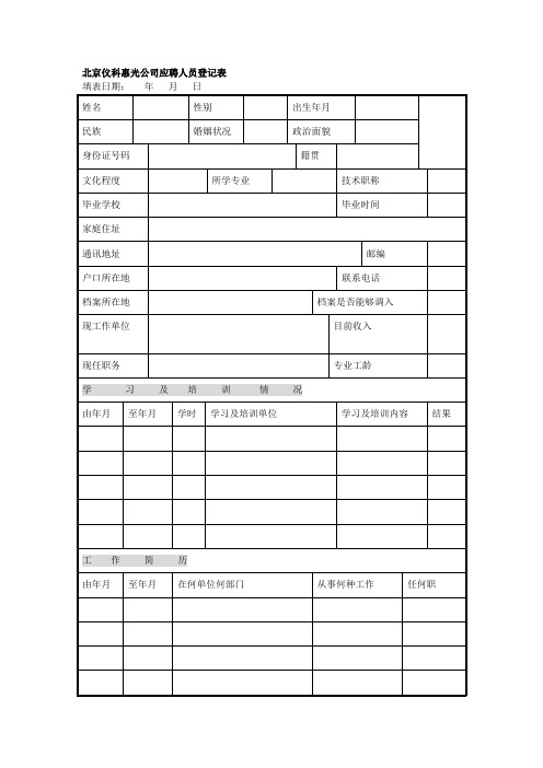 公司应聘人员登记表Word表格