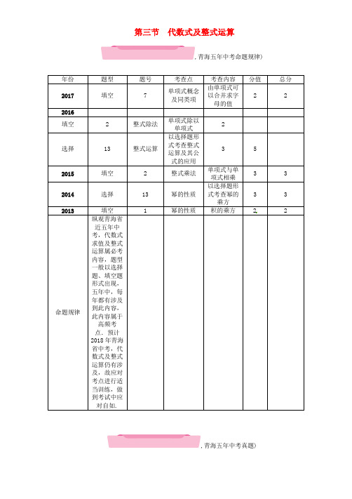 中考数学复习第1编教材知识梳理篇第1章数与式第3节代数式及整式运算精讲试题